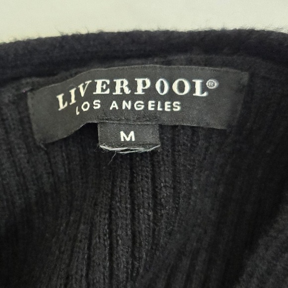 Liverpool Los Angeles M Black Ribbed Sweater Criss Cross Neck Colorblock Knit - Picture 3 of 11